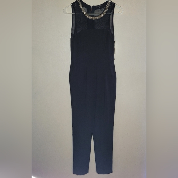 XOXO Pants - Nwt XOXO Jumpsuit Womens Black With Silver Beading Neckline Small Straight Leg